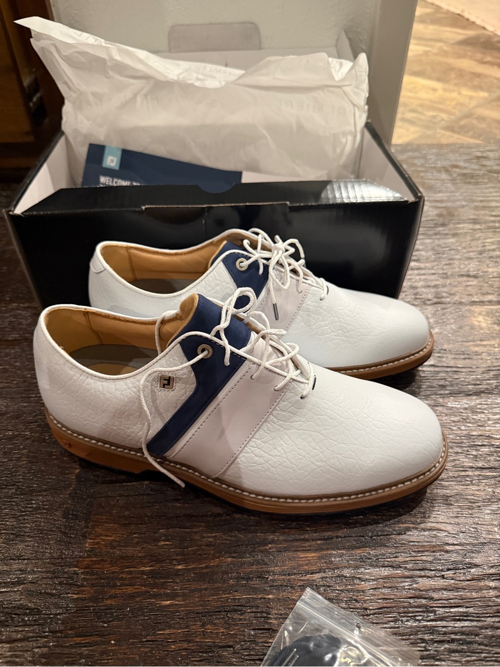 FootJoy White and Navy Men's Leather Golf Oxfords